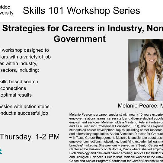 Skills 101 Workshop: Job Search Strategies for Careers in Industry, Nonprofit, and Government