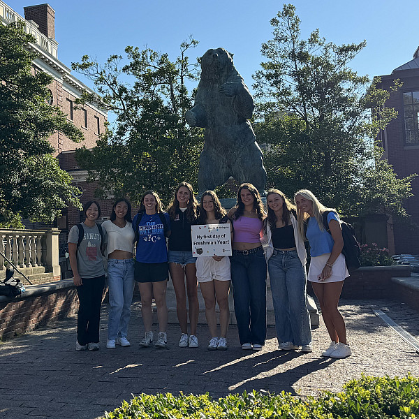 Students pose on the Main Green celebrating the first day of school!