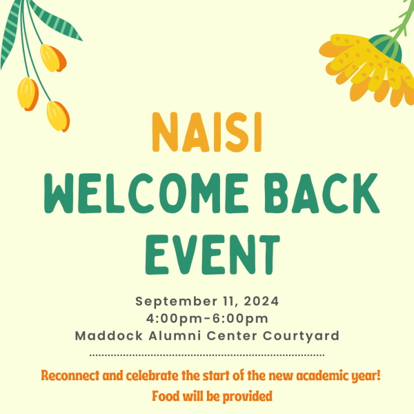 NAISI Welcome Back Event flyer