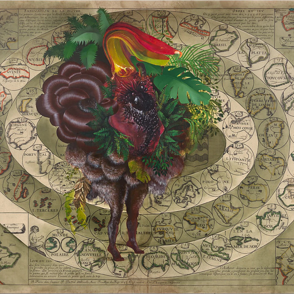 FIRELEI BÁEZUntitled (Le Jeu du Monde), 2020Oil and acrylic on archival printed canvas105 x 131 3/4 x 1 5/8 in266.7 x 334.5 x 4 cm(JCG11288)